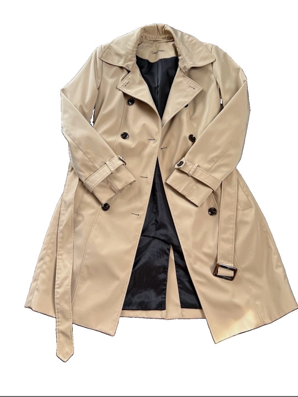 Calvin Klein Beige Double-Breasted Trench Coat with Belt
